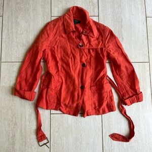 Talbots 100% linen women’s belted orange jacket size 6